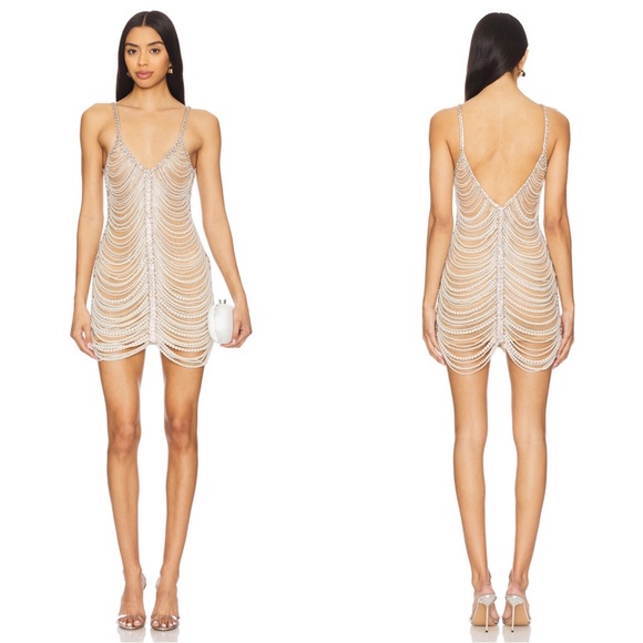 Retrofete Dresses & Skirts - Retrofete Hollis Pearl Crystal Embellished Draped Sheer Mini Dress Size Small